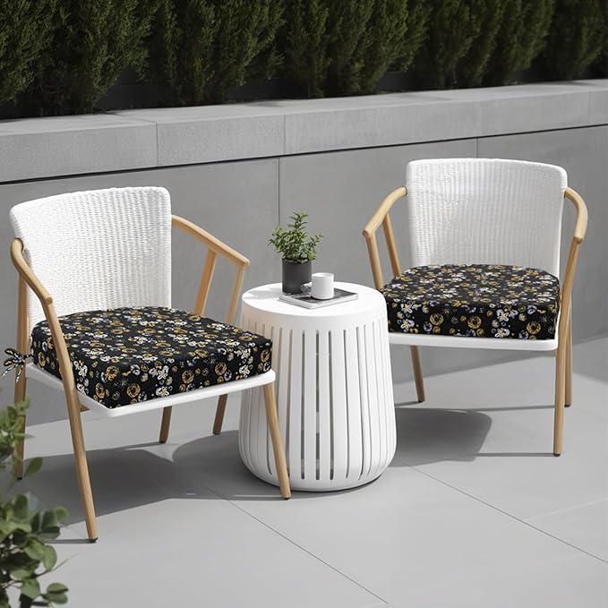 idee-home Outdoor Chair Cushions Set of 2, Thick 17" x 17" x 3" Outdoor Seat Cushions Patio Furniture Waterproof with Ties, Dining Pads