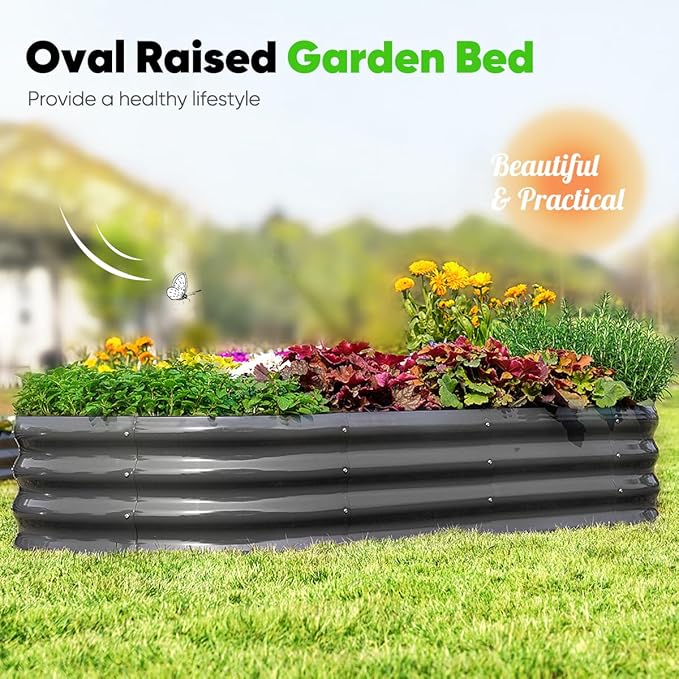 Quictent Galvanized Raised Garden Bed Kit with Self Watering System and Mesh Cover, Large Oval Metal Outdoor Planter Garden Boxes for Vegetables Herbs Flowers, 6x3x1Ft