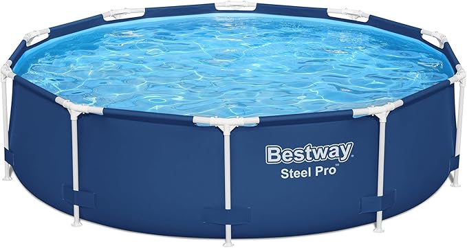 Bestway Steel Pro 10 Foot x 30 Inch Round Framed Above Ground Outdoor Backyard Swimming Pool Set with 330 GPH Filter Pump, Blue