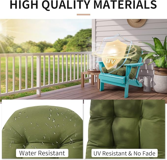 Adirondack Chair Cushions Set of 2, High Back Patio Chair Cushions 48 x 19.7 x 4.7 Inch, Indoor/Outdoor Thickened Rocking Chair Cushion, Fade-Resistant & Waterproof (Moss Green)