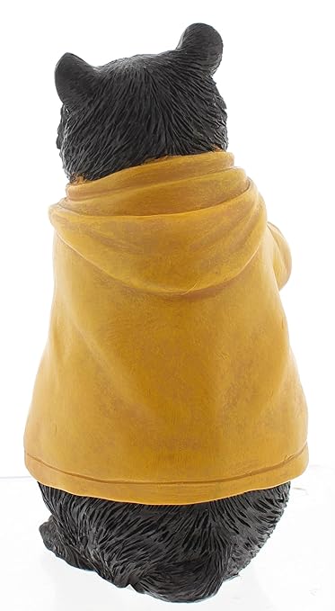 The Bridge Collection 7" Black Bear Weather Rain Gauge - for Patio, Porch, Garden - Resin Bear With Yellow Rain Coat - Cabin Decor