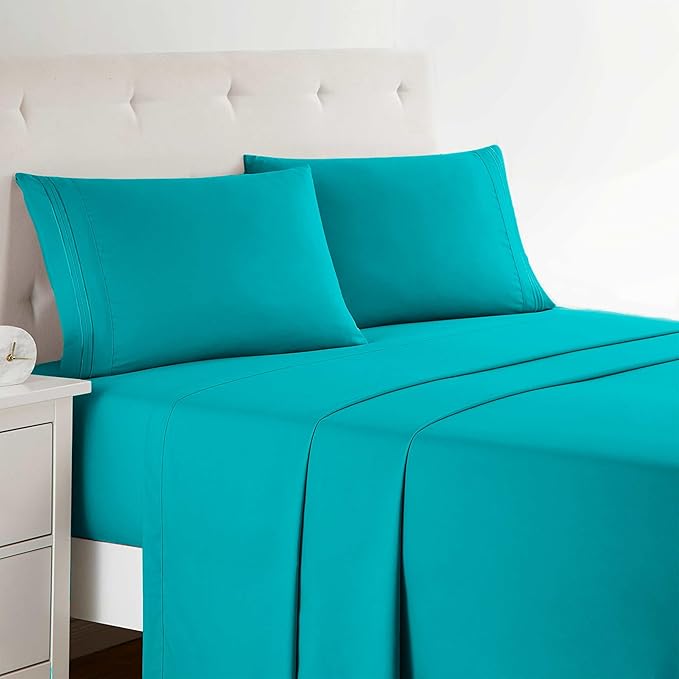 Clara Clark Bed Sheets, Premier 1800 Series 4 Piece Bed Sheet Set, Deep Pocket, Wrinkle, Fade, Stain Resistant, Luxury Soft Bedding Sheets & Pillowcases, Twin, Teal