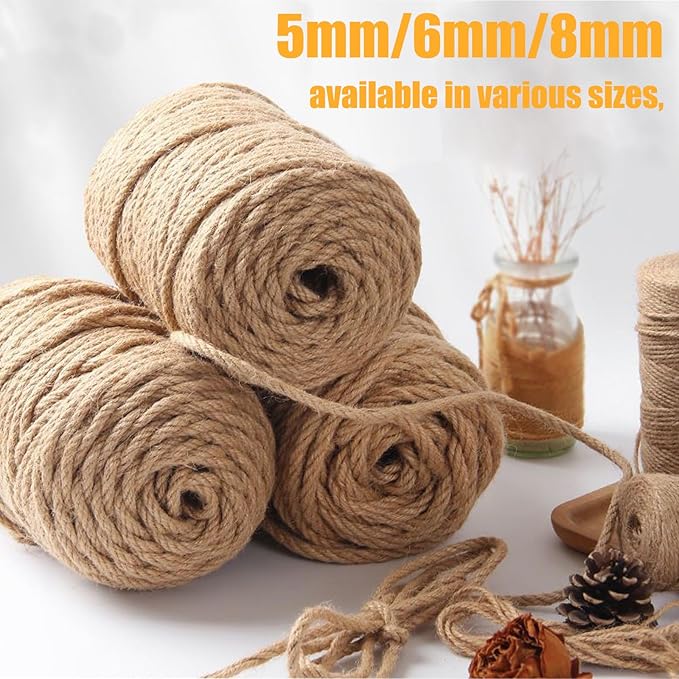 Jute Twine String 5mm x 328FT – Extra Long Natural Twine for Garden, Crafts, Bundling, Packaging & Cat Post Repair