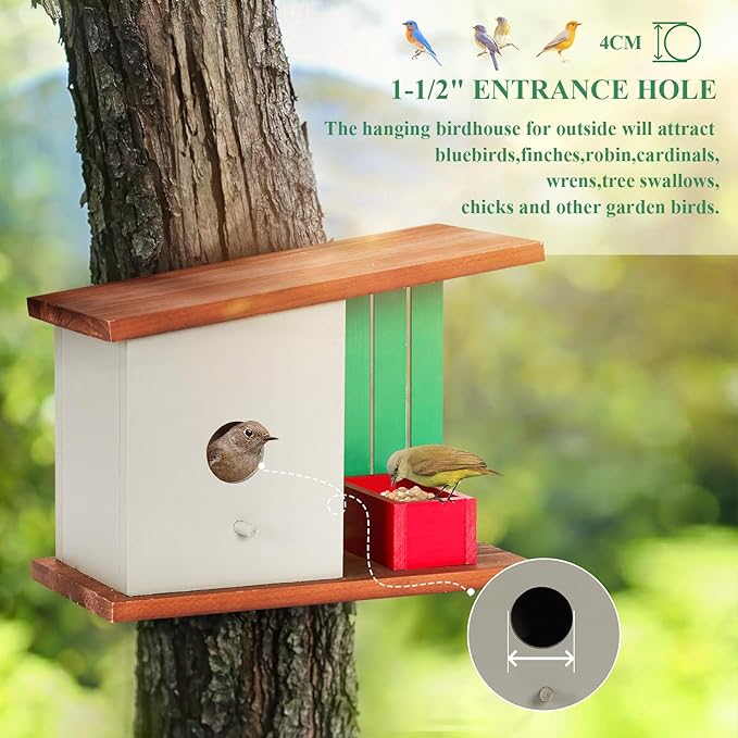 Wooden Bird House for Outside, Birdhouse for Finch,Robin,Bluebird and Other Garden Birds,Wildbird Nestingbox for Outdoor