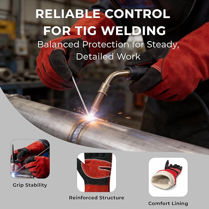 Welding Gloves for Men Women, 16 Inch Leather Heat Resistant Work Gloves, MIG TIG Welding, BBQ, Fireplace