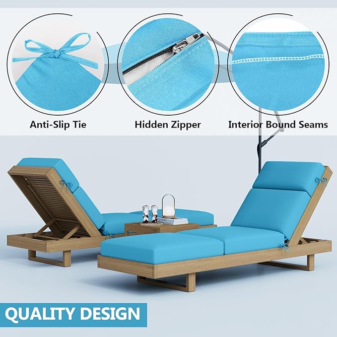 4 Pcs Chaise Lounge Cushions Outdoor, 72 x 21 x 4 Inch Lounge Chair Cushions for Outdoor Furniture - Waterproof Lounge Patio Replacement Cushion, 4In Fade-Resistant ThickPatio Chaise Lounge Cushion