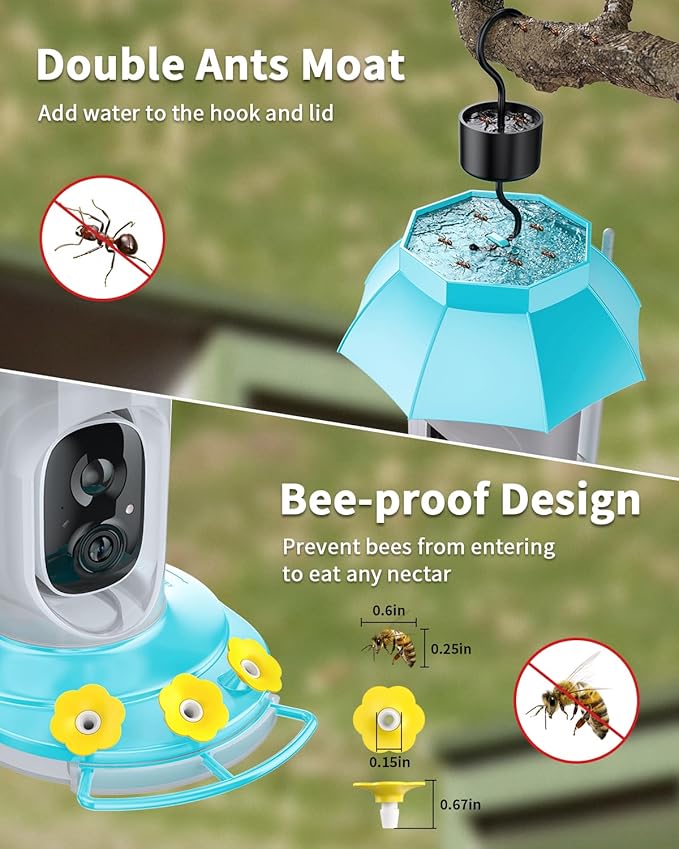 Hummingbird Feeder with Camera, Solar Bird Feeders Camera for Outdoors Hanging, AI Identify, Ant Moat & Bee Proof, Easy Clean & Refill, Gift for Bird Lovers