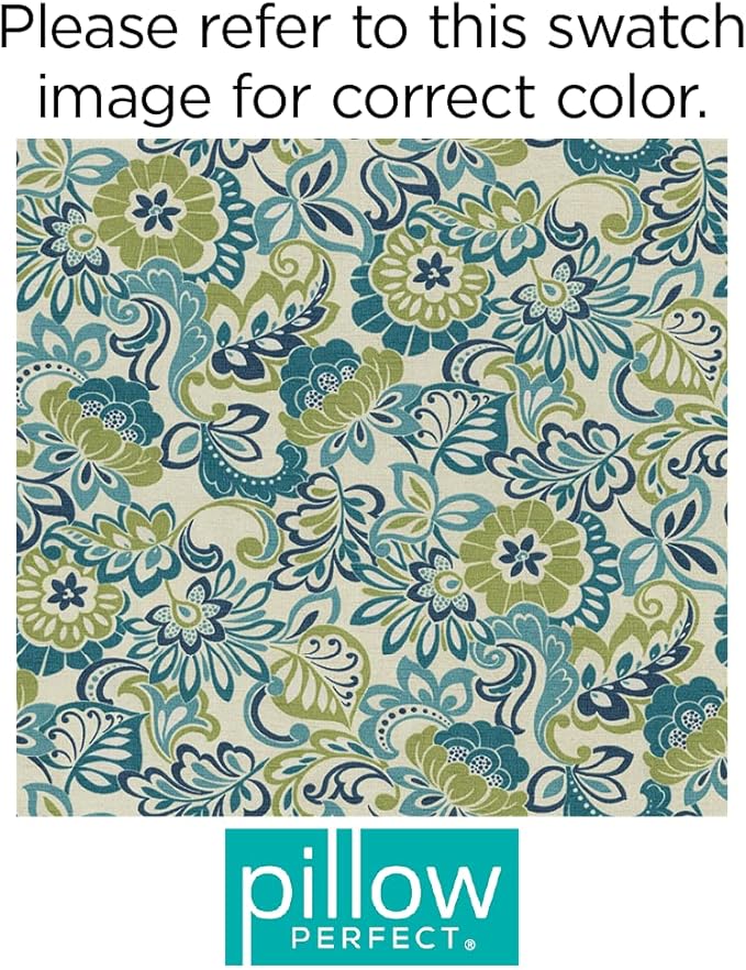 Pillow Perfect Bright Floral Indoor/Outdoor 1 Piece Split Back Chair Cushion Set With Ties, 1 Count, 40.5" x 21", Blue/Green Zoe