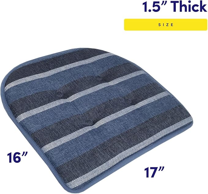 Sweet Home Collection Chair Cushion Memory Foam Pads Tufted Slip Non Skid Rubber Back U-Shaped 17" x 16" Seat Cover, 6 Count (Pack of 1), Bradford Steel Blue