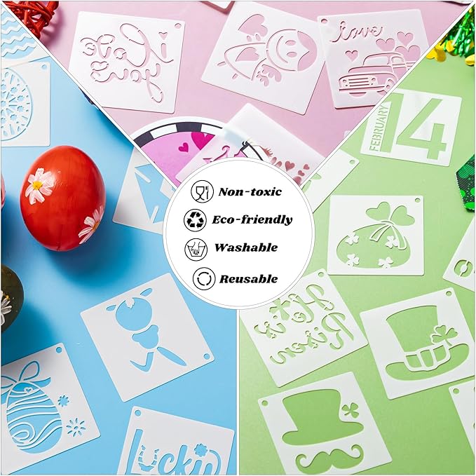 Fainne 100 Pcs 2 Inch Stencils Small Stencils for Painting on Wood Reusable Painting Templates Crafts for DIY Scrapbook, Wood, Wall, Fabric, Rock, Chalkboard, Sign(Bunny, Shamrocks, Heart)