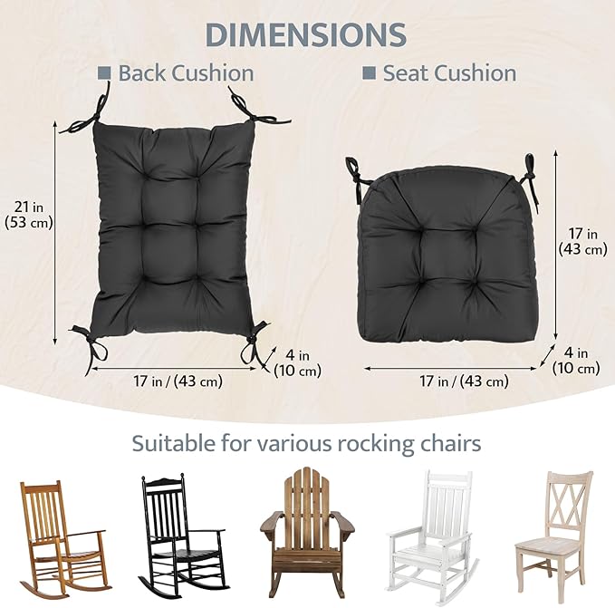 mudilun Rocking Chair Cushion Non-Slip Tufted Indoor/Outdoor Rocking Chair Cushions 80% Water Proof with Straps for Living Room Baby Room Garden High Back Rocking Chair Pads