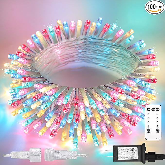 suddus Pastel Easter String Lights, 33ft 100 LED Multicolor Fairy Lights with Remote, Connectable Clear Wire Twinkle Lights for Spring Decor, Aesthetic Bedroom, Classroom, Dorm, Plug in