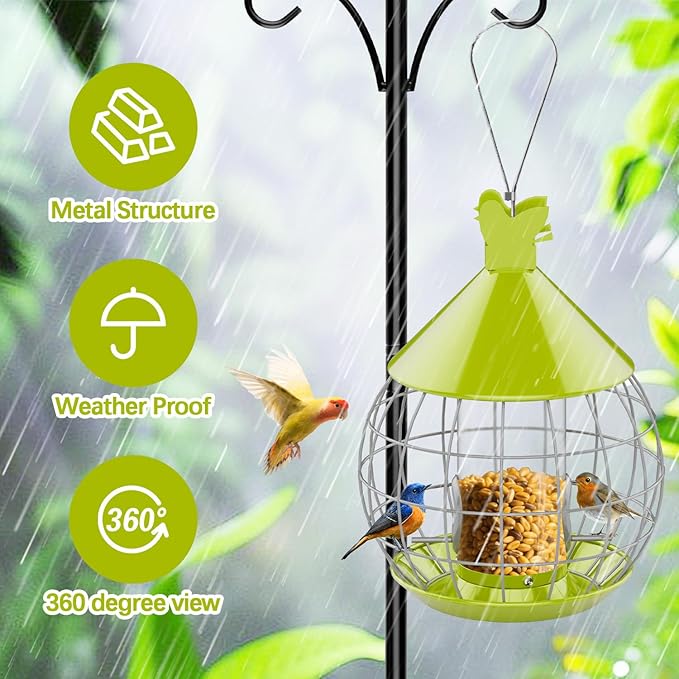Bird Feeder Squirrel Proof with Caged Design,Metal Hanging Bird Feeder for Outdoor Use, Easy to Fill & Detachable Cleaning, Ideal for Small Birds Like Finches Wrens Chickadee