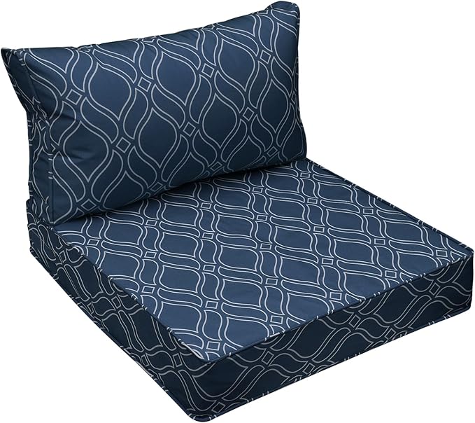 AAAAAcessories Outdoor Seat Cushions for Chairs, Fade-Resistant, Waterproof Patio Furniture Replacement Cushions, 23.5" x 25.5" x 5" + 23.5" x 13.5", Slate Blue Vine Trellis