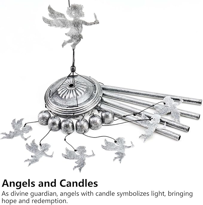 Angel Wind Chimes for Outside/Indoors, Angel Gifts for Women Mom Grandma, Sympathy Memorial Gift 37" Metal Windchimes, Hanging Decor for Home Patio Garden Porch Yard (Silver-Angel)