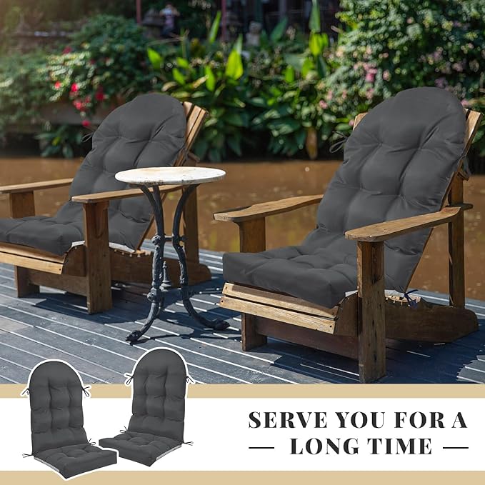 Geelin 4 Pcs Adirondack Chair Cushion High Back Patio Rocking Chair Cushion 44 x 19 x 4 Inch Tufted Weather Resistant Fade Resistant Seat for Patio Rocking Seat (Dark Gray)
