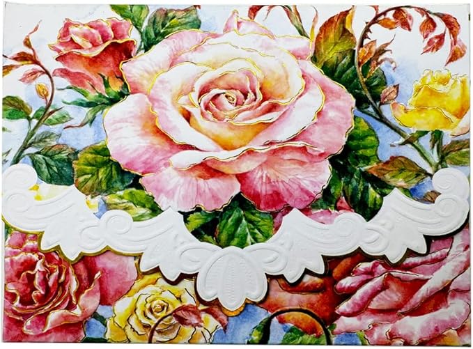 Poster Foundry Roses in Bloom Portfolio Boxed Note Cards by Carol Wilson. 10 embossed 4x5 Die-Cut Notecards and Matching Envelopes in Decorative Gift Box with Magnetic Flap. NCP2505