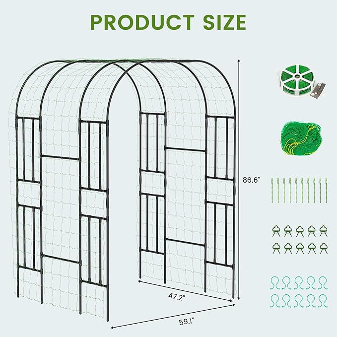 Tall Garden Arch Trellis for Climbing Plants, 87in Tall Metal Plant Support Trellis Archway for Climbing Plant Vegetables Cucumber, Outdoor Yard Lawn Garden Arch Tunnel Trellis