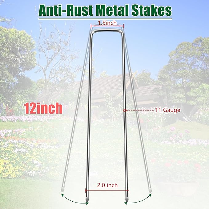 12 Inch 11 Gauge Galvanized Landscape Staples Stakes for Decoration, 12/25/50/100/150pcs Garden Metal Stakes for Weed Barrier Fabric, Fence Stakes, Tent Stakes (12in,150pcs)
