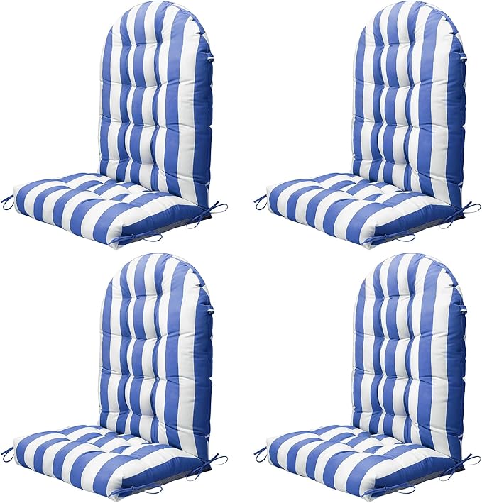 Adirondack Chair Cushion Set of 4, Thickened Patio Chair Cushions with Ties, Waterproof and UV-Protected Rocking Chair Cushion for Indoor and Outdoor, Stripe Navy Blue.