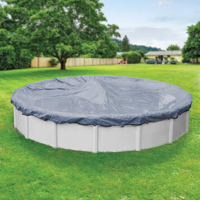 Robelle 12 ft Commercial Blue Winter Pool Cover for Above Ground Pools, 4 ft Overlap (16 ft Cover Size), Solid 12 x 12 Scrim, 3.7 oz/yd2, 18-Year Warranty, Style: 3412-4