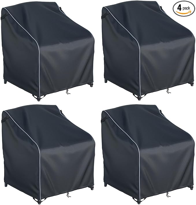 JINLI Waterproof Patio Adirondack Chair Cover 4-Piece Set, Lawn/Garden Outdoor Furniture Cover, Suitable for Maximum Chair Size 32 inches Wide x 35 inches deep x 36 inches high (Black)