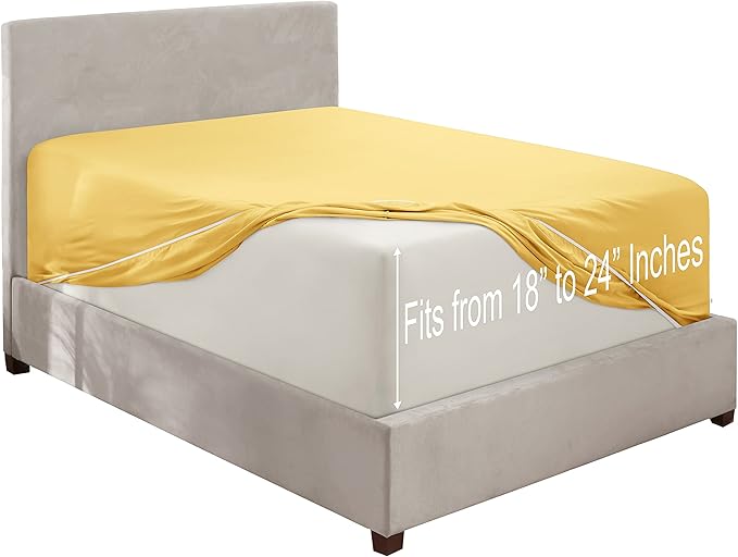 Clara Clark Fitted Sheet, Extra Deep Pocket Fits Deep Mattress, Luxury Soft Fitted Sheet Only, King - Extra Deep Mellow Yellow