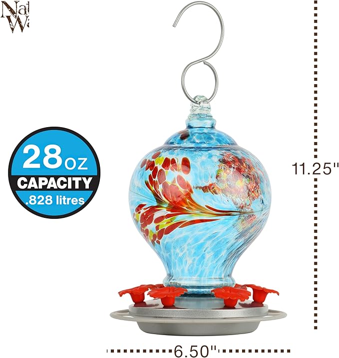 Nature's Way Bird Products Sunny Day AGF3 Hand Blown Artisan Gravity Hummingbird Feeder, 28 Oz