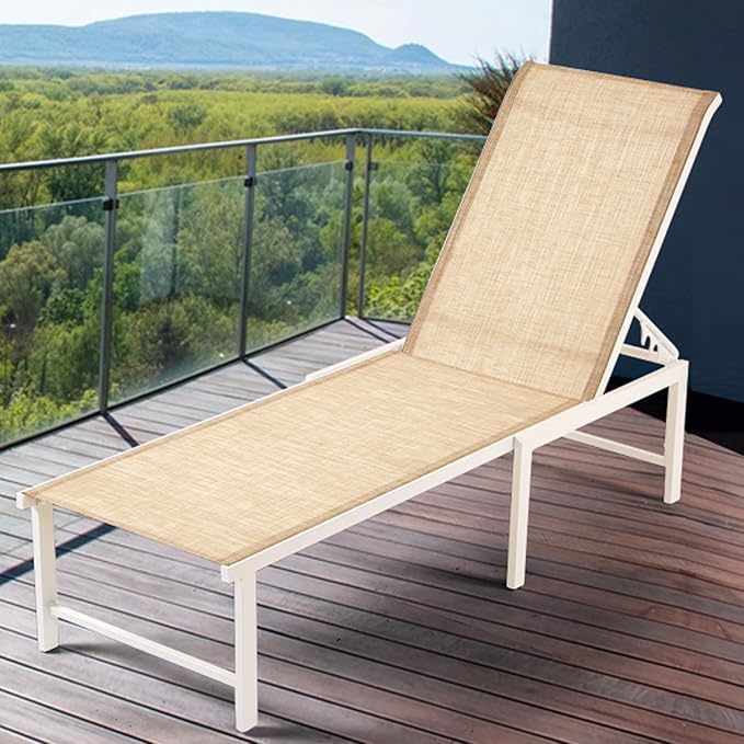 Outdoor Pool Lounge Chairs, Aluminum Patio Lounge Chairs, Five-Position Recliner Loungers for Poolside Yard Balcony Deck Beach (White,1PCS)