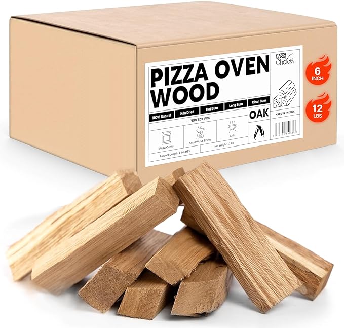 W&E Choice Pizza Oven Wood 6 Inch Mini Logs, 12 lbs Box, Kiln Dried Oak Firewood for Pizza Ovens, Ooni and Gozney, Solo Stove, Long-Lasting Burn for BBQ, Grills and Smokers, Product of USA