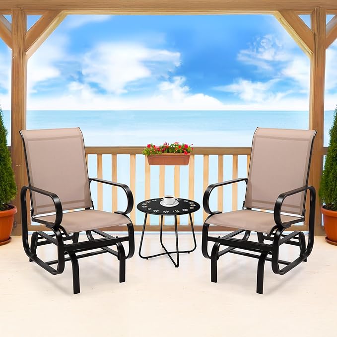 VINGLI Outdoor Rocking Glider, Patio Glider with Higher Backrest, Weather-Resistant & No Noise Rocking System, 330LBS Load Capacity, Brown