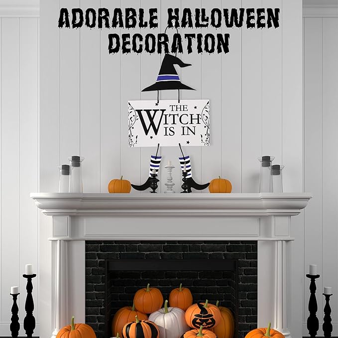 Jetec Halloween Hanging Sign Decoration The Witch is in Hanging Door Sign Witch Halloween Welcome Sign Wooden Wall Decor for Halloween Home Party Indoor Outdoor Decoration