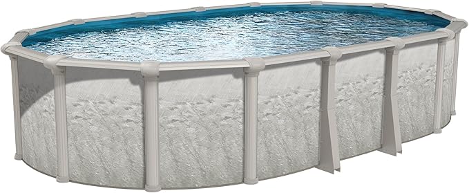 Lake Effect Pools 'Antigua' 18 ft x 33 ft Oval Above Ground Swimming Pool | 52 Inch Steel Sided Walls | Kit Includes: 25 Gauge Overlap Liner & Widemouth Skimmer