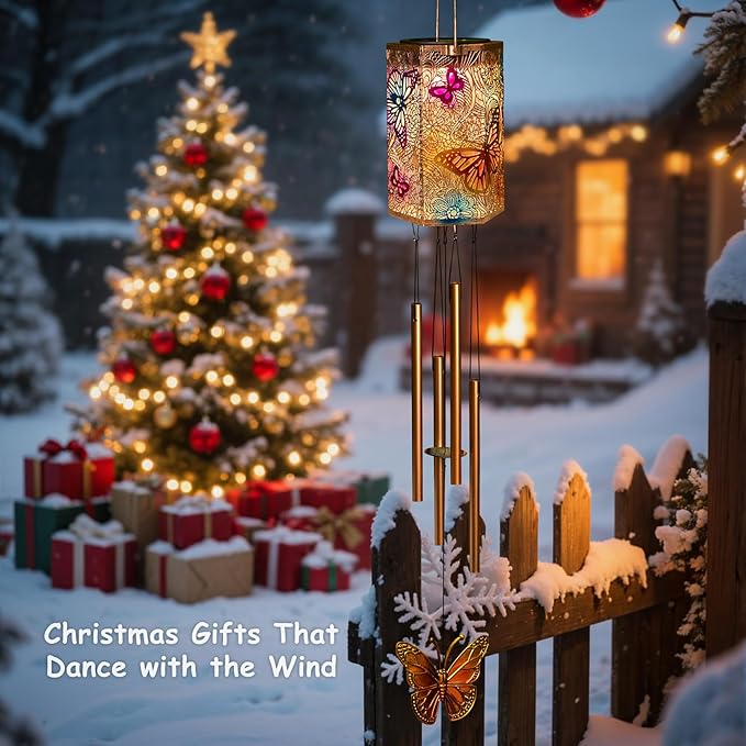 Homeimrpo Solar Wind Chimes Lights for Outside, Butterfly 3D Multicolor Waterproof Solar Lantern Chimes Outdoor Lights Hanging Decor for Garden, Porch, Yard Gifts for Mom Grandma