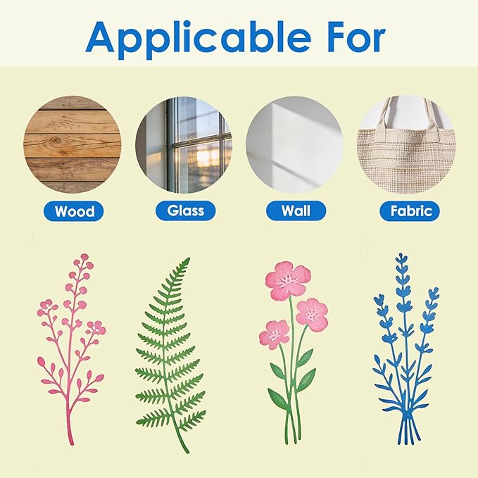 36 Pcs Wildflower Stencils for Painting on Wood & Canvas, 6x3 Inch Reusable Botanical Stencils, Plastic Floral Templates for Scrapbooking, Journals, DIY Art Crafts and Home Ornaments