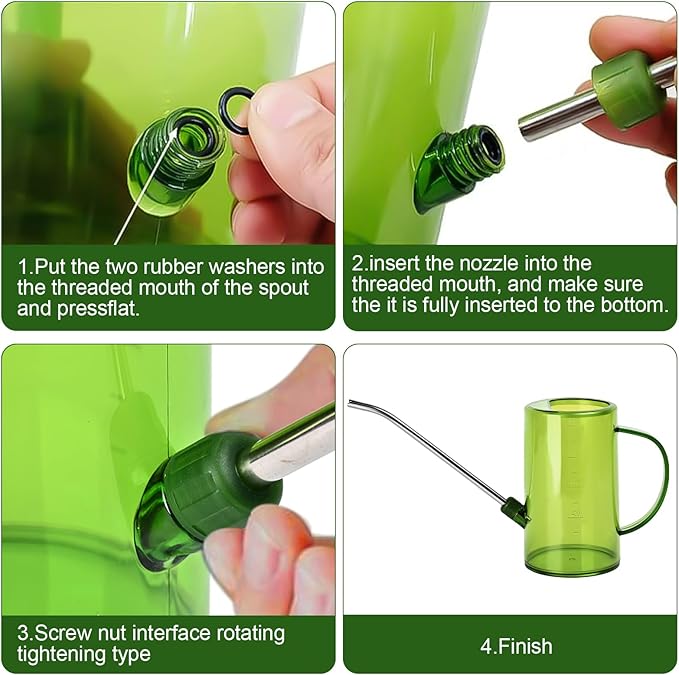 Plastic Watering Can - with Long Spout - 1/4 Gallon - 34 Oz - Green