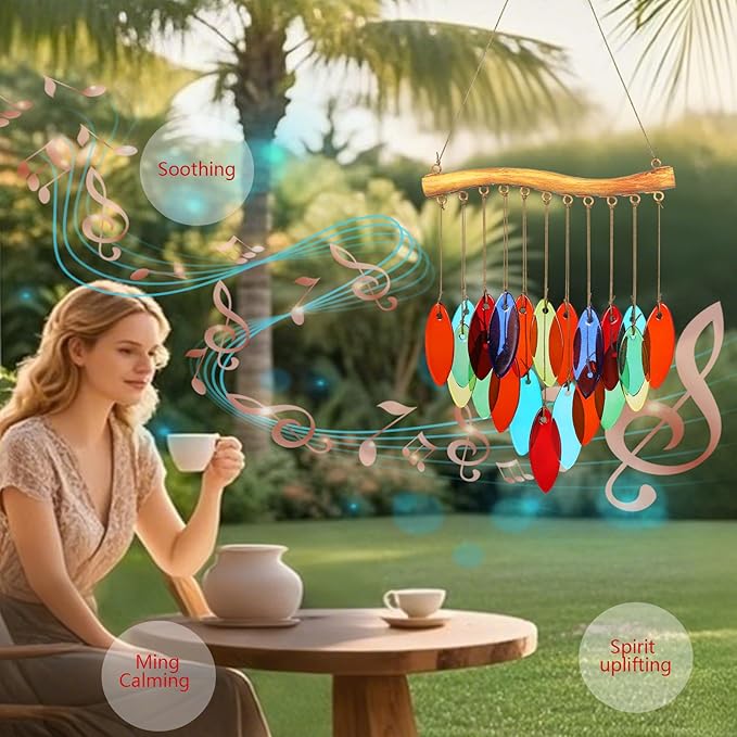 Color Leave Glass Wind Chimes for Outside, Fall Leaves Windcmes Outdoors Unique Suncatcher, Small Sea Glass Art Wind Chimes Outdoor Gifts for Women, Hanging Outdoor Garden Christmas Decoration Gift