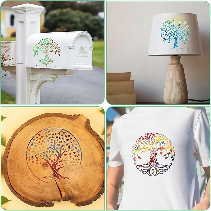 Tree of Life Stencils, 16 PCS 6x6 Inch Plant Reusable Plastic Paint Templates for Painting on Wood, Trees Stencils Set for Spraying Rock Canvas Drawing Art Fabric Tile Home DIY Craft Decoration