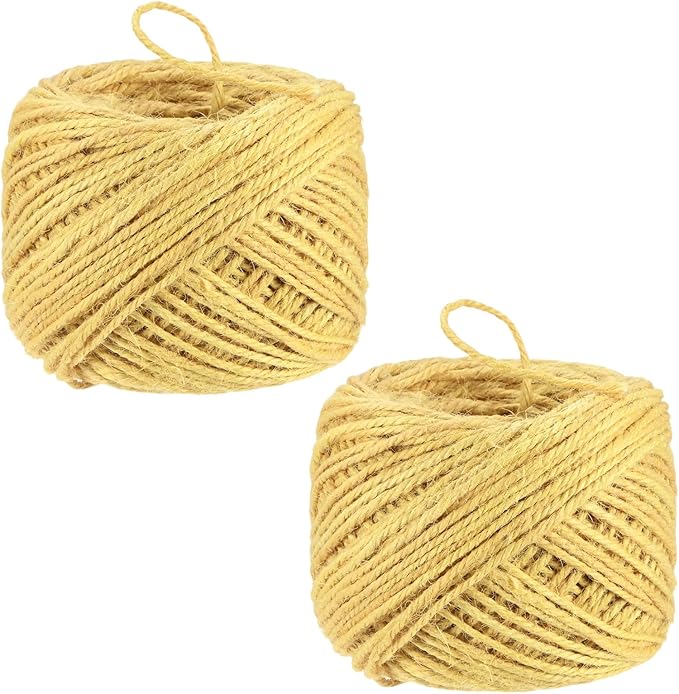2-Pack Natural Jute Twine String, 3mm x 328ft/100m Long Garden Twine Balls for Crafts/Gift Wrapping/Gardening Plants, Durable Plant Ties Thick Rope [Light Yellow]