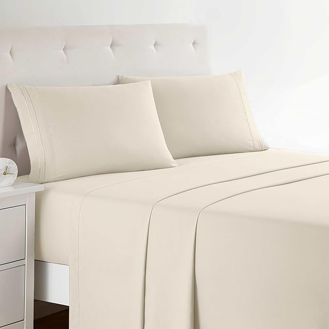 Clara Clark Bed Sheets, Premier 1800 Series 4 Piece Bed Sheet Set, Deep Pocket, Wrinkle, Fade, Stain Resistant, Luxury Soft Bedding Sheets & Pillowcases, California King, Beige Cream
