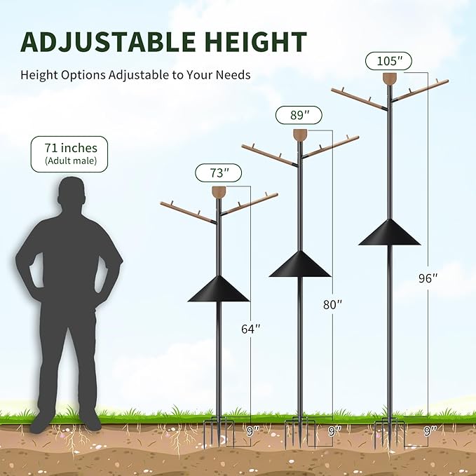 LONA Heavy Duty Bird Feeder Pole - 105 Inch Adjustable Height with 0.9-Inch Dia Bird House Pole Mount Kit for Outdoors, Squirrel Proof Baffle, 5-Prong Base, Feeding Stand for Hanging Feeders
