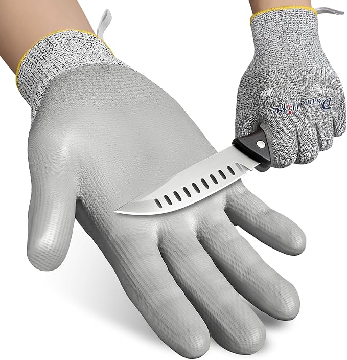 Dowellife Level 5 Cut Resistant Work Gloves for Men and Women, PU Coated Breathable Gardening Gloves, Thin Flexible and Firm Grip for Mechanics and Fishing (X-Large, Grey)