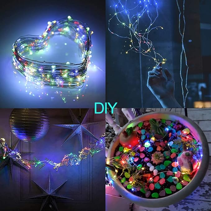 2 Pack Solar Fairy Lights - 33ft 100L Multicolor Twinkle Lights with 8 Modes, Firefly String Copper Wire, for Christmas, Bedroom, Patio, Wedding, Party