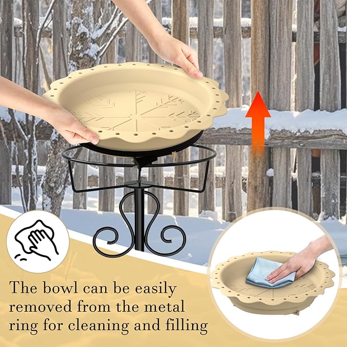 Heated Bird Baths for Outdoors, 100W Heated Birdbath Bowl for Outdoors for Winter with 5-Prong Metal Base Thermostat Control, Heated Bird Bath for Outside Winter Garden Patio Yard Lawn (Yellow)