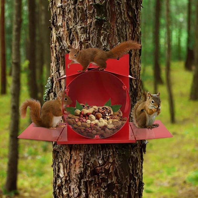 Metal Squirrel Feeders for Outside with Flip Lid Large Squirrel Houses for Outside Chipmunks, Wildlife Squirrel Feeder for Corn, Peanuts,Great Gift for Nature Lovers
