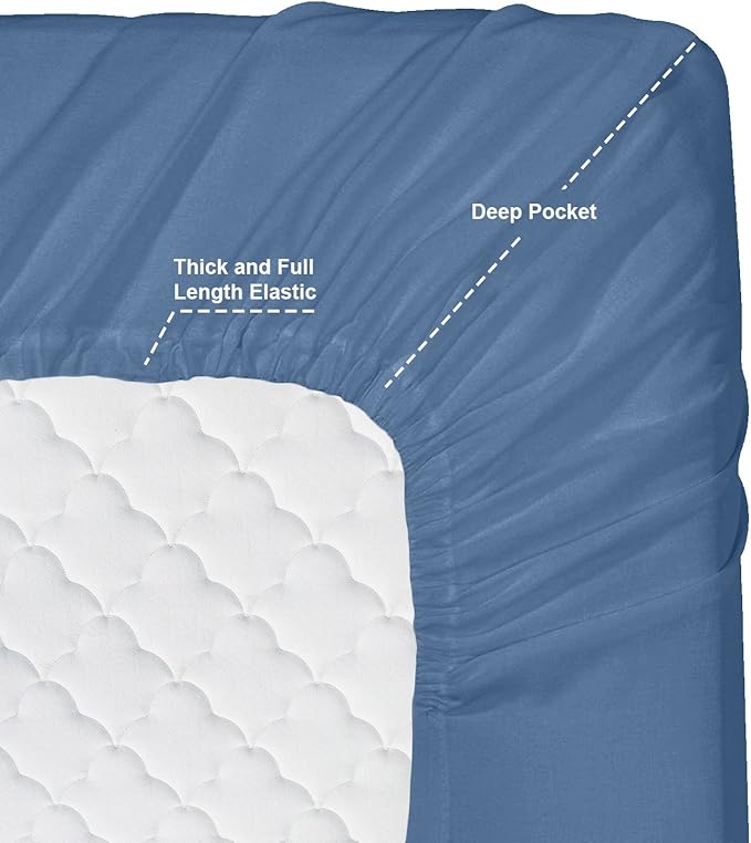 Clara Clark Fitted Sheet, Extra Deep Pocket Fits Deep Mattress, Luxury Soft Fitted Sheet Only, Queen - Extra Deep Blue Heaven