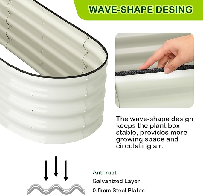 2 Pcs 4.5x2x1.5ft Oval Galvanized Raised Garden Beds, Metal Planter Boxes with Open Base, Tool-Free Assembly for Vegetables, Flowers, Herbs - Outdoor & Patio Use, White
