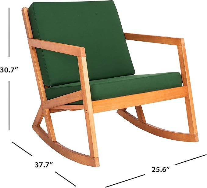 Safavieh Outdoor Collection Vernon Wood Cushion Rocking Chair PAT7013N, Natural/Green