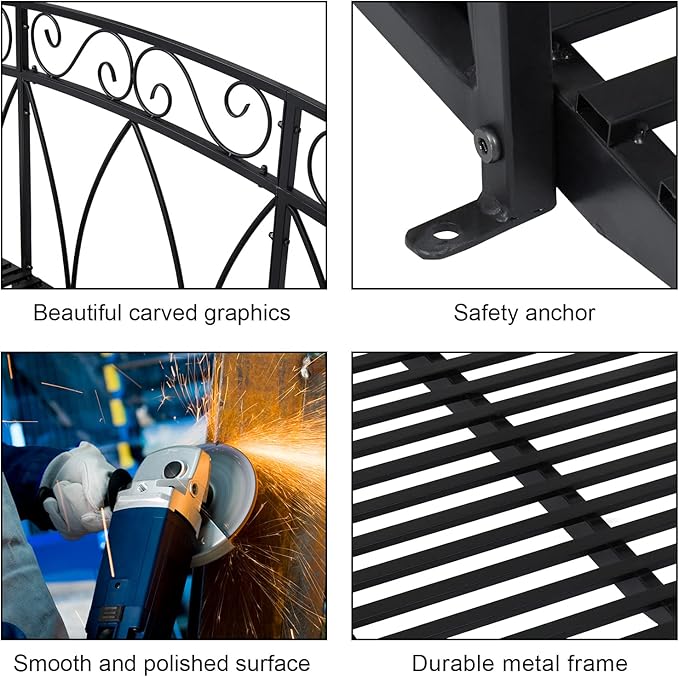 Kinlife 8 FT Metal Arch Garden Bridge – Heightened Patio Outdoor Bridge with Safety Guardrails, Decorative Landscaping Iron Footbridge for Backyard Creek Lawn Stream Fish Pond, Black