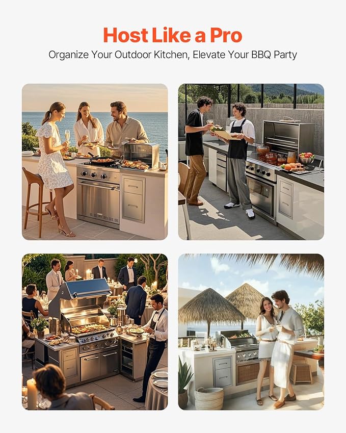 VEVOR Outdoor Kitchen Drawers 13" W x 20.5" H x 21" D, Flush Mount Double BBQ Access Drawer with Stainless Steel Handle, BBQ Island Drawers for Outdoor Kitchens or Patio Grill Station
